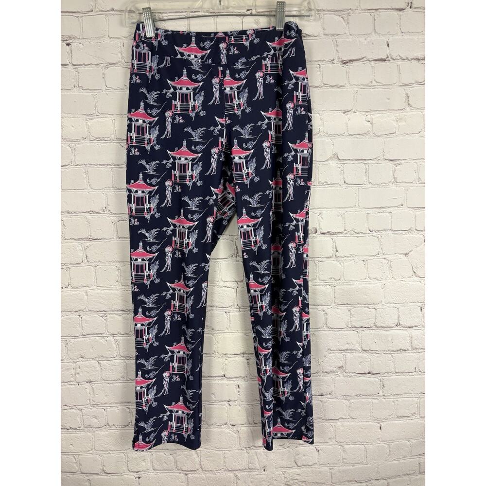 Jude Connolly Navy Blue Palm Asian Summer Pants Small *READ Waist Adj